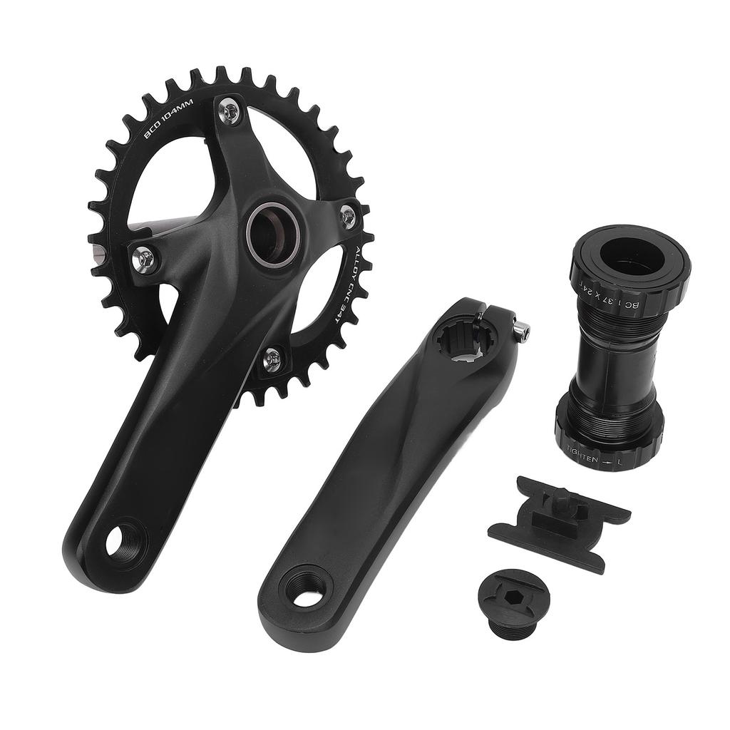 Kids Cycle Crankset with Bottom Bracket Hollow Integrated BCD104mm 34T Aluminum Alloy Cycle Chainring Crank Arm Set
