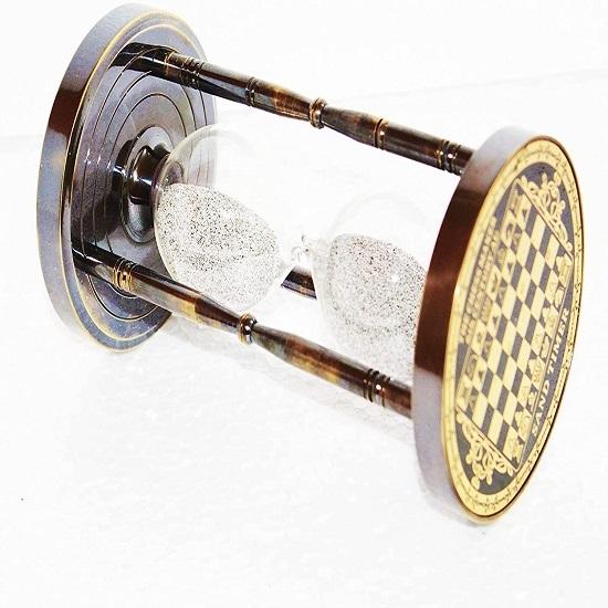 Antique Vintage Maritime Brass, Glass Chess Printed Sand Timer Hourglass