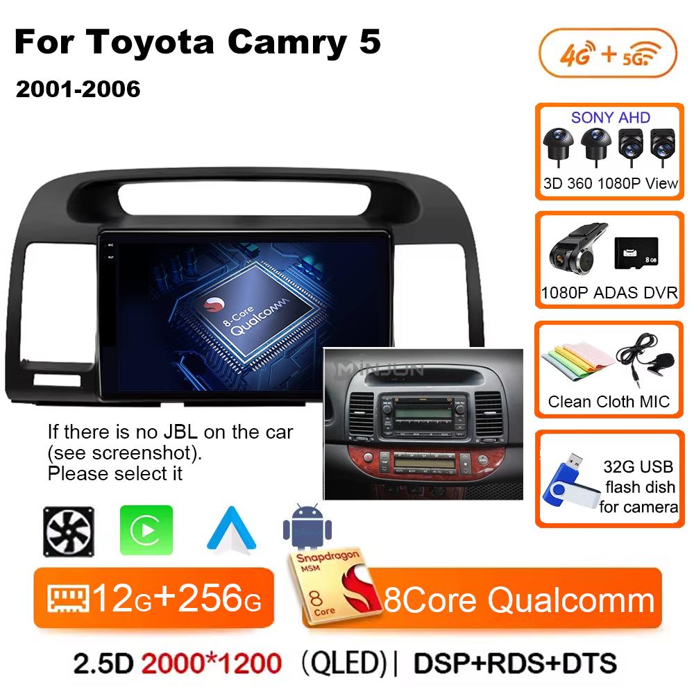 Qualcomm Car Radio Android 14 Wireless Car Play для Toyota Camry 5 2002 2003 2004-2006 Autoradio Multimedia Автомобильное автомобильное радио