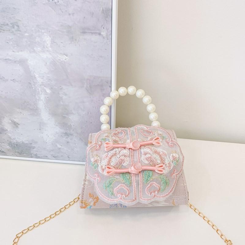 Embroidered Pearl Lace Chain Childrens Crossbody Bag Suitable Daily For