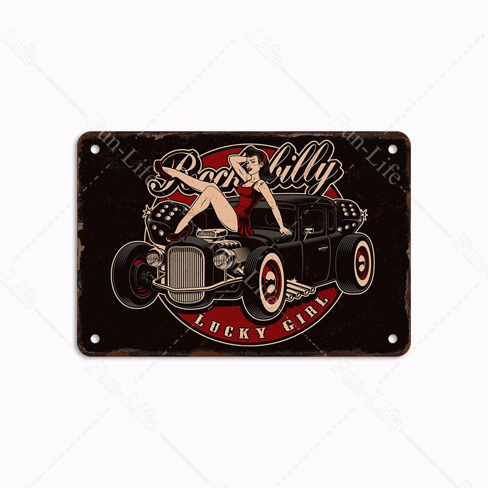 Гараж Классика Винтаж Красивая Девушка Металлическая Табличка Ретро Оловянная Вывеска Железная Живопись Бар Клуб Искусство Домашний Настенный Декор Плакат 20x30 см