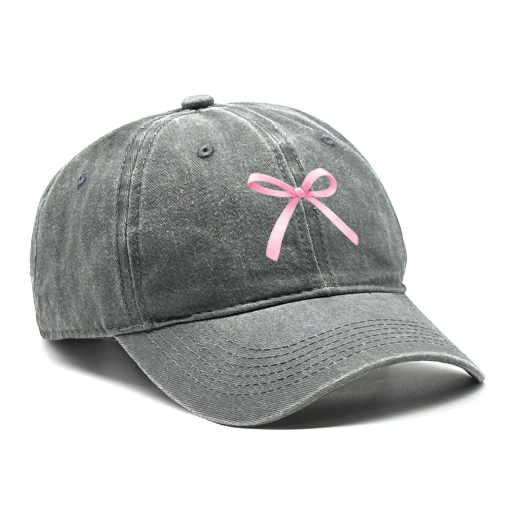 Pink Bow Adjustable Snapback Baseball Cap Washed Cotton Cap For Man Vintage Inelastic Sun Hat Perfect For Outdoor Sports