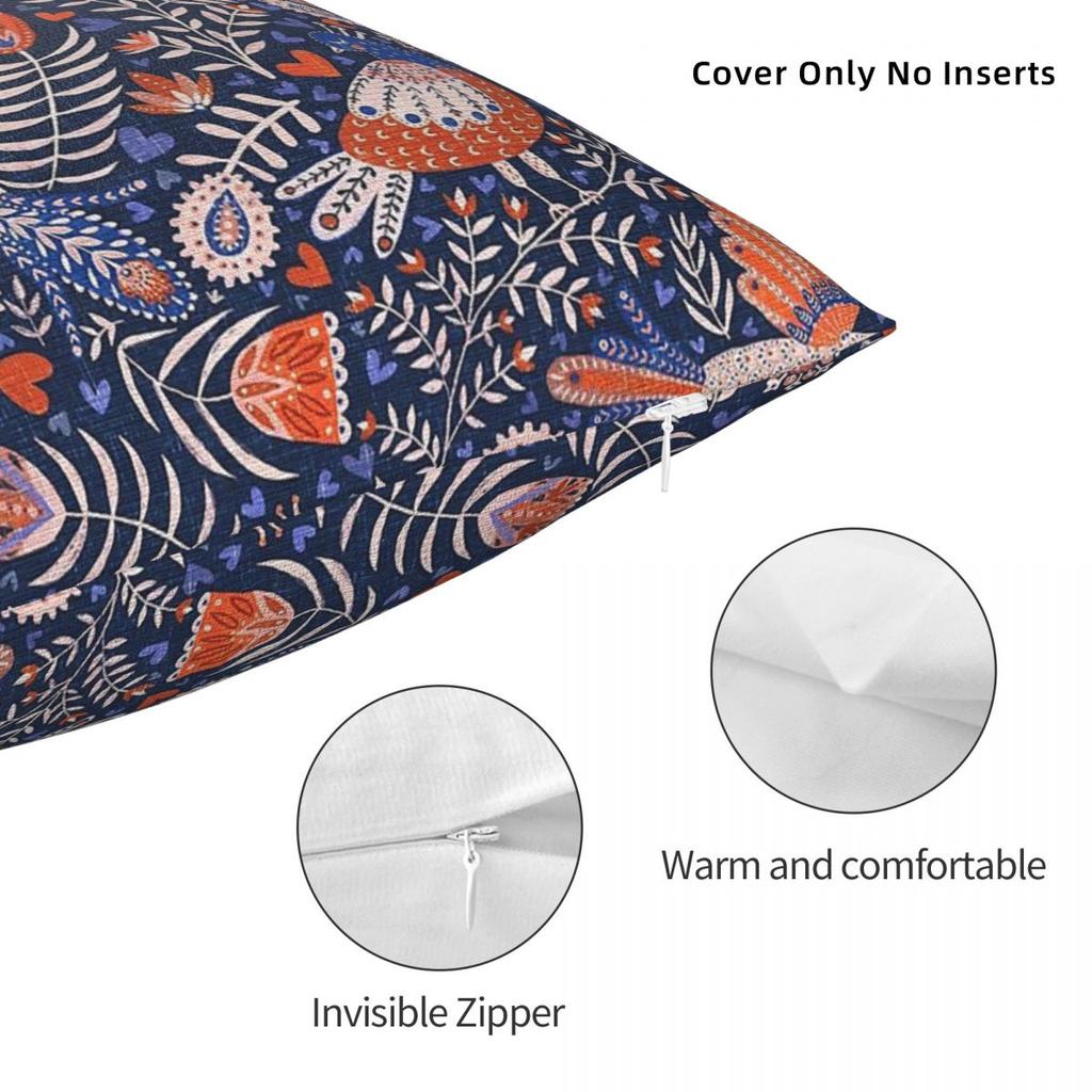 Swedish Birds Dark Blue Pillowcase Polyester Linen Velvet Pattern Zip Decor Sofa Cushion Case