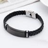 2022 Trendy Men Leatherwear Weave Bracelet Leisure Color Contrast Stainless Steel ID Bar Customize Engraving