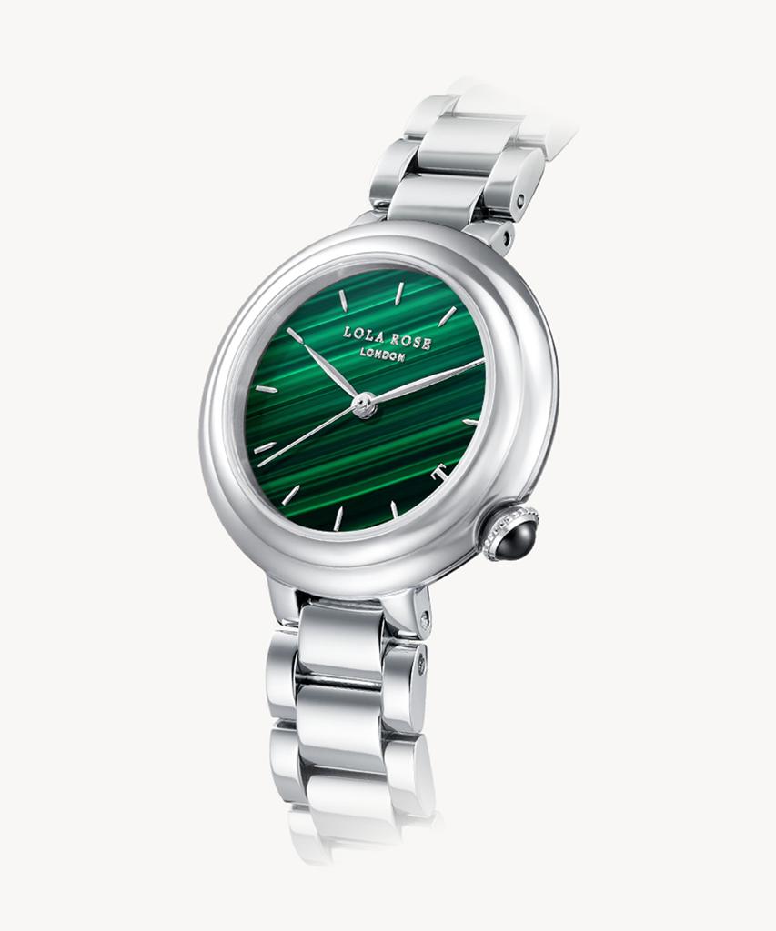 Lollalojeu Tea-Time Malachite Silver Women'S Metal Wristwatch