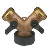 2-way Y-type Hose Splitter Garden Hose Distributor Brass Hose Tap Adapter with 2 Valves ADM