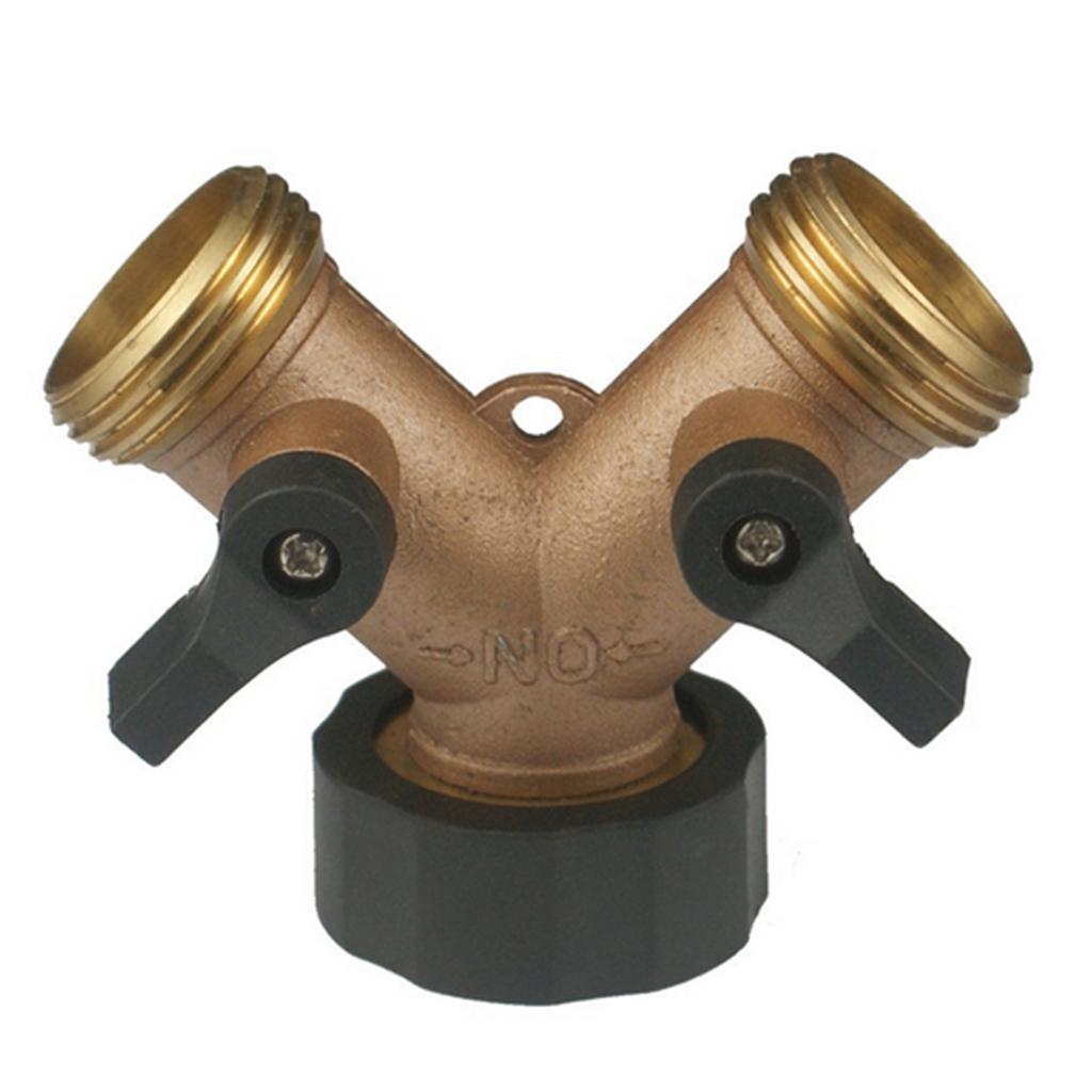 2-way Y-type Hose Splitter Garden Hose Distributor Brass Hose Tap Adapter with 2 Valves ADM