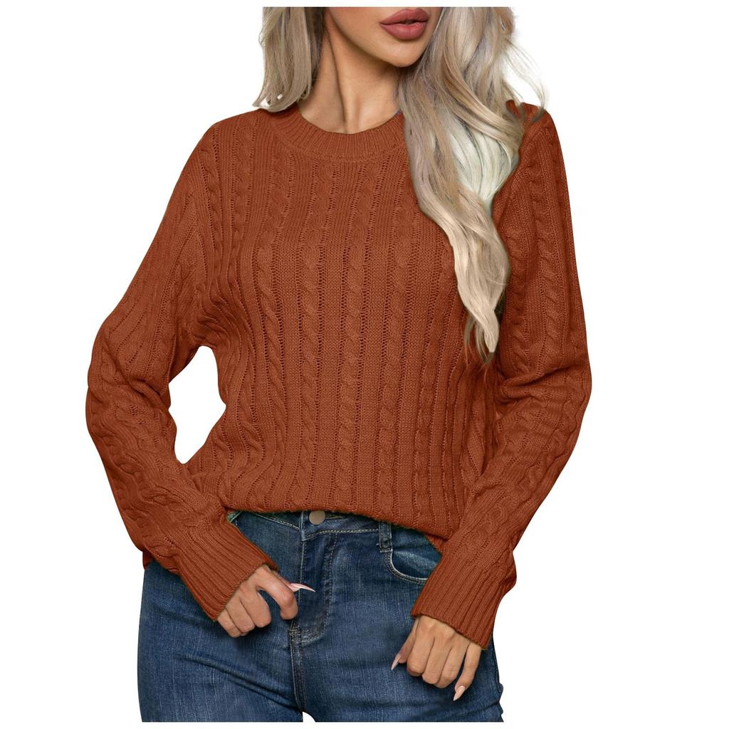 Женская мода повседневный свитер с круглым вырезом из теста и переплетениями