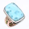 Натуральный Ларимар Драгоценный Камень 925 Проба Стерлинговое Серебро Двухцветное Подарочное Кольцо Р.6 r9M39