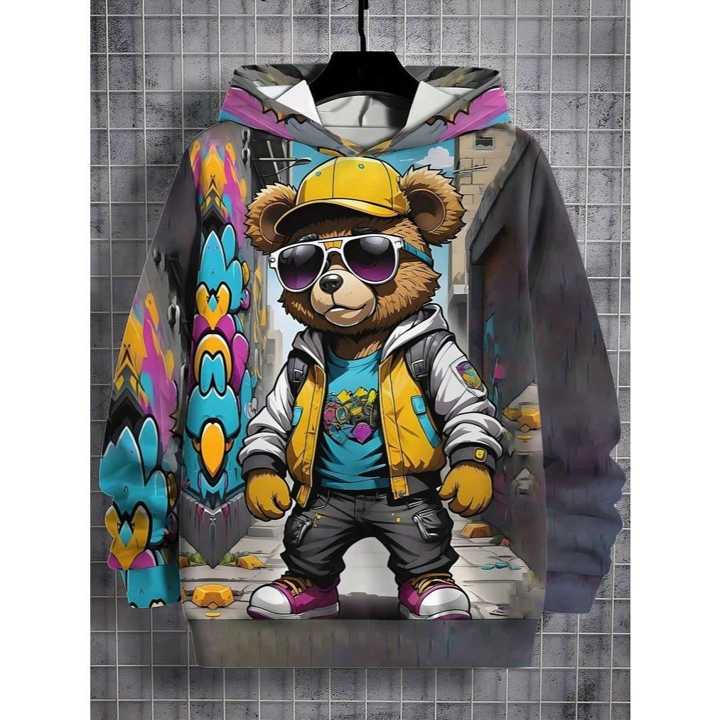 Толстовка с капюшоном для мальчиков с 3D цифровой печатью, эластичный повседневный пуловер, дизайн в стиле городского уличного стиля