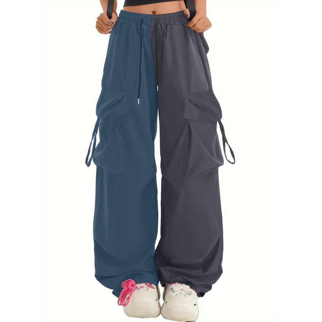 Женские брюки парашюты широкие штанины свободные повседневные двухцветные рабочие