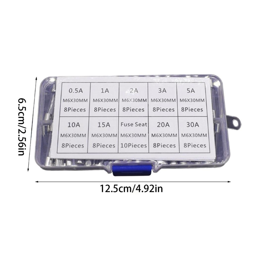 9 Values 72pcs Slow Blow Glass Tube Fuse Assortment Kit 6x30mm 250V 0.5A/1A/2A/3A/5A/10A/15A/20A/30A Fuses Glass Tube