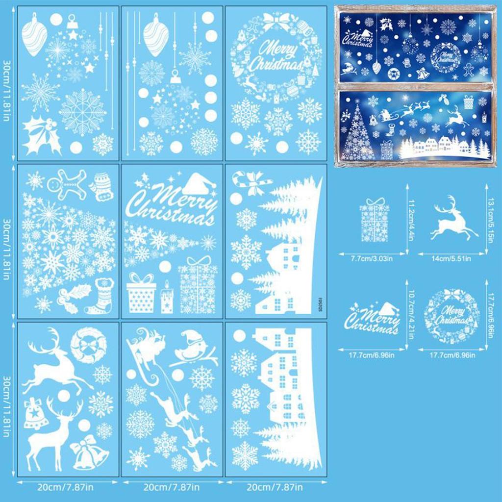 Christmas Window Stickers 9 Pieces Reusable Static Holiday Window Clings Christmas Decorations For Mirror Door Bathroom Bedroom