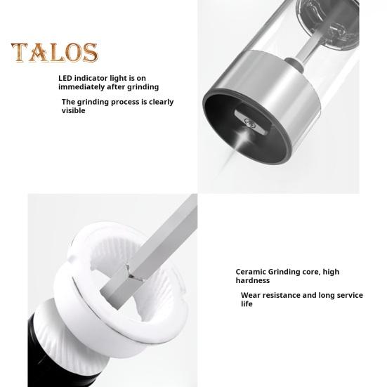 Electric Electric Salt And Pepper Grinder Rechargeable USB One-Touch Automatic Grinding Tools Adjustable Thickness LED Light Herb Crusher for