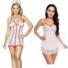 Ladysta Women's White-Red Nurse Dress Role Play Costume & Women's Net and Lace Solid Black Babydoll Nightwear Freesize( S M L)
