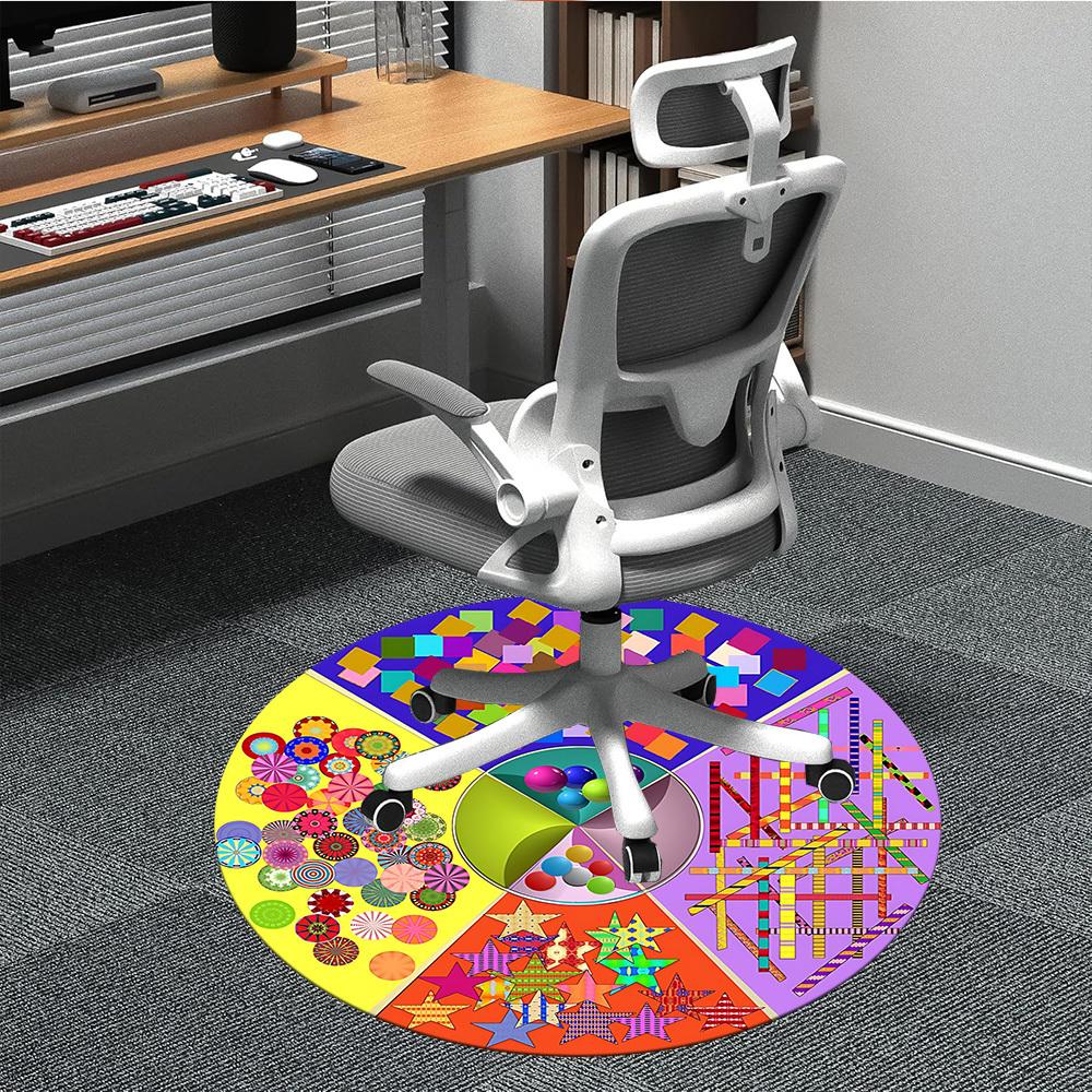 1pc Colorful Shapes Chair Carpet for Office Non Slip, Machine Washable Rug for Office, Room Holiday Decor for Christmas, Birthday Polyester