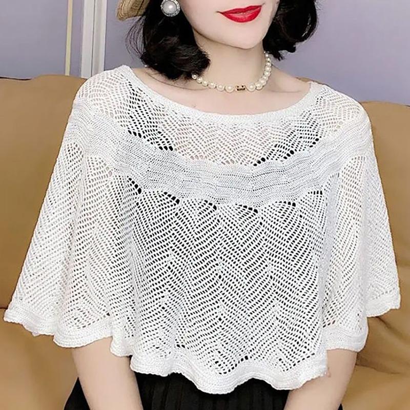 Женская вязаная ажурная хлопковая шаль шарф блузка лето осень элегантная женская накидка для защиты от солнца плащ-смок