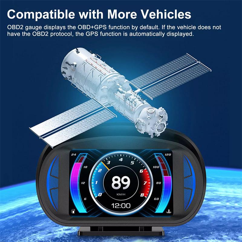 P2 Автомобильный цифровой спидометр Obd2 Gps HUD-дисплей Автоматический дисплей Сигнализация Температура воды и масла Давление турбины Бортовой компьютер