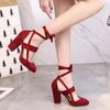 Sapatos Feminino Big Size 35-43 Women Gladiator Summer High Heels for Party Wedding Shoes Chunky Heel Fashion Lace-up Black 2024