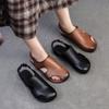 Johnature Hollow Out Breathable Comfortable Flat Sandals Retro Genuine Leather Casual Women's Shoes