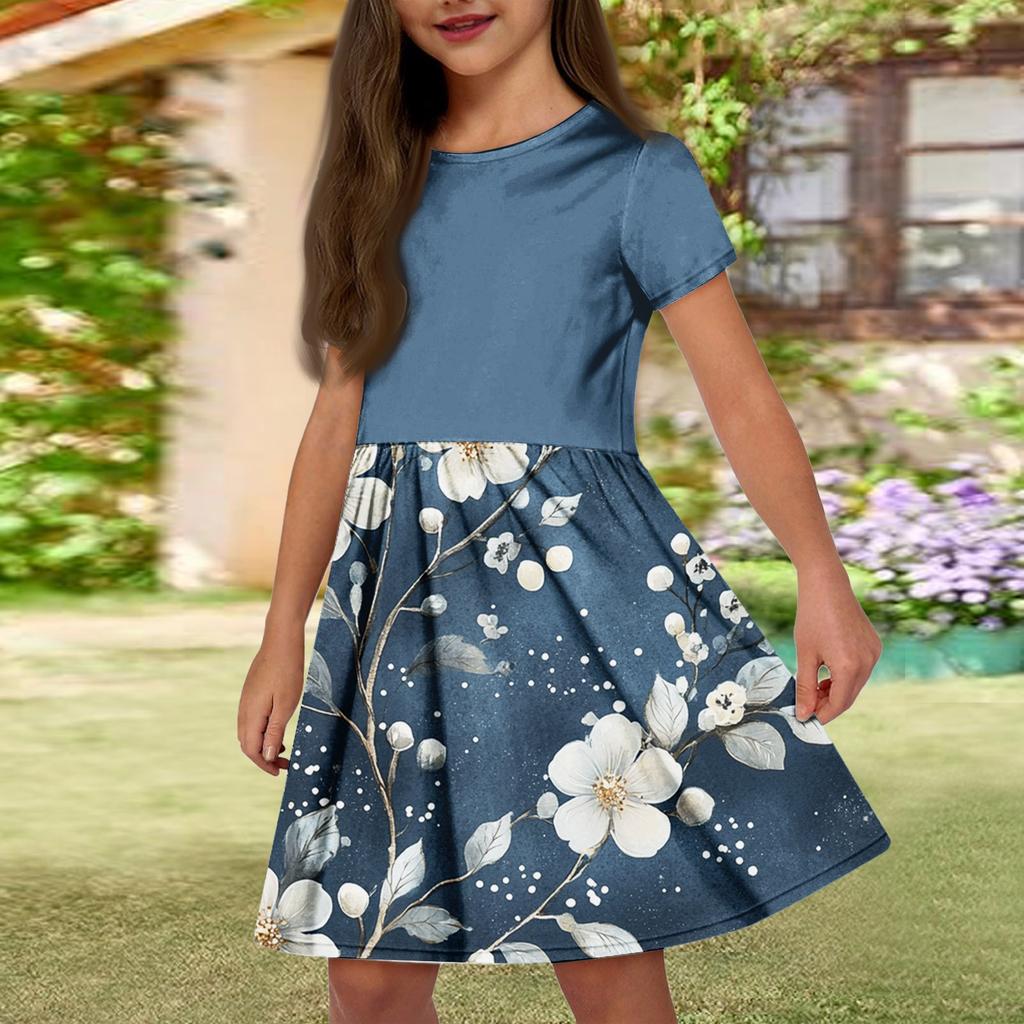 Летнее платье для девочек, однотонное платье без рукавов с принтом и карманом, повседневное платье, вечернее платье с короткими рукавами