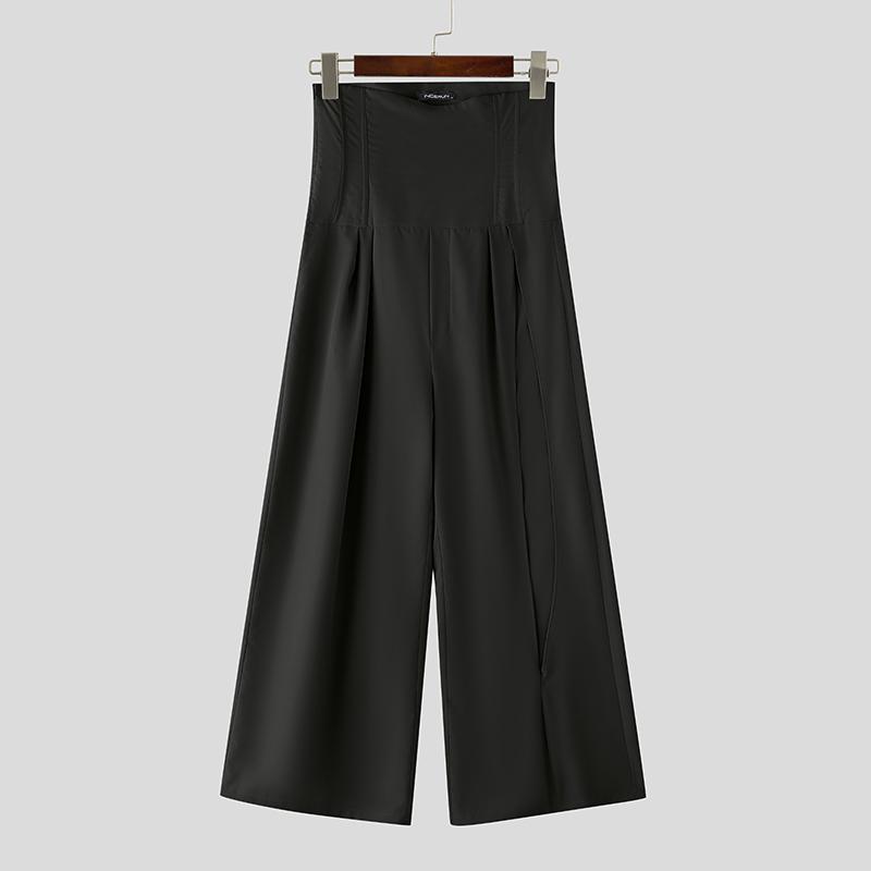 INCERUN Мужские брюки с высокой талией, на молнии, повседневные, длинные, с разрезами, широкие штанины