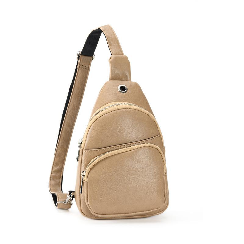 Chest Bag Female Sports Multifunctional Small Backpack Casual Simple Lightweight Retro Male Bag Slanting Shoulder Bag PU Soft Leather Mobile Phone Bag