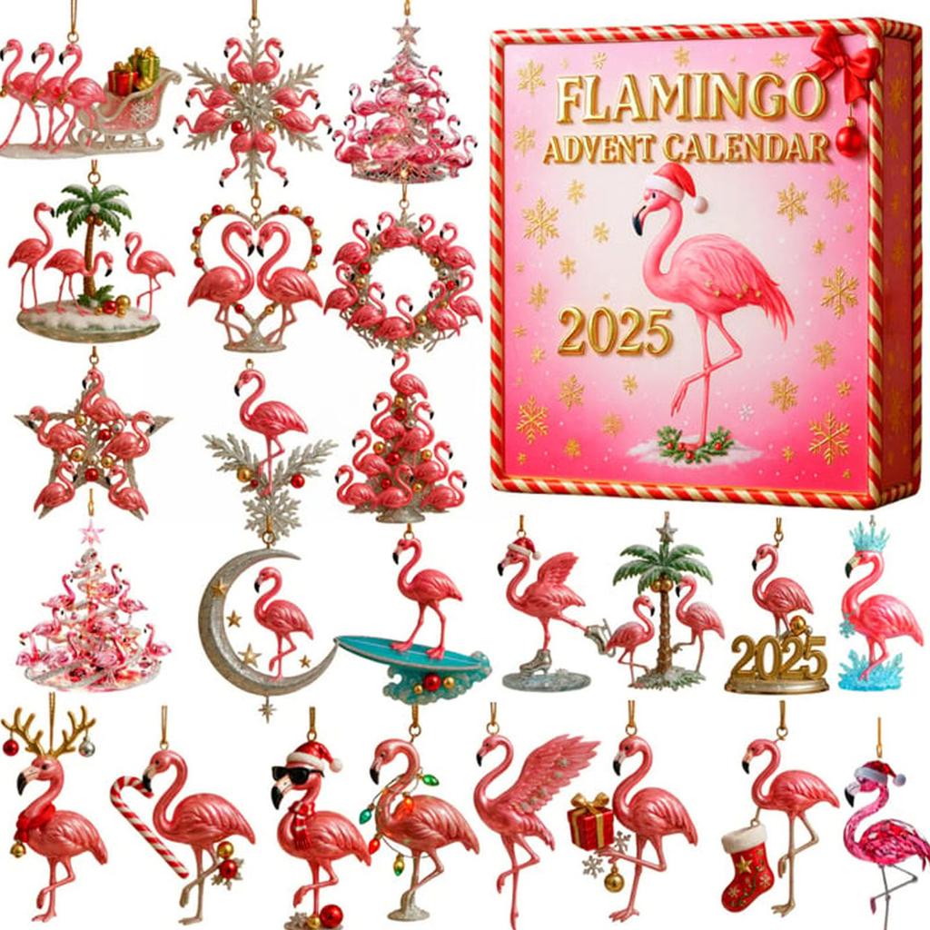 Flamingo Advent Countdown Calendar 2D Flat Acrylic Flamingo Christmas Ornaments for Flamingo Lovers Collectors and Holiday Gifts