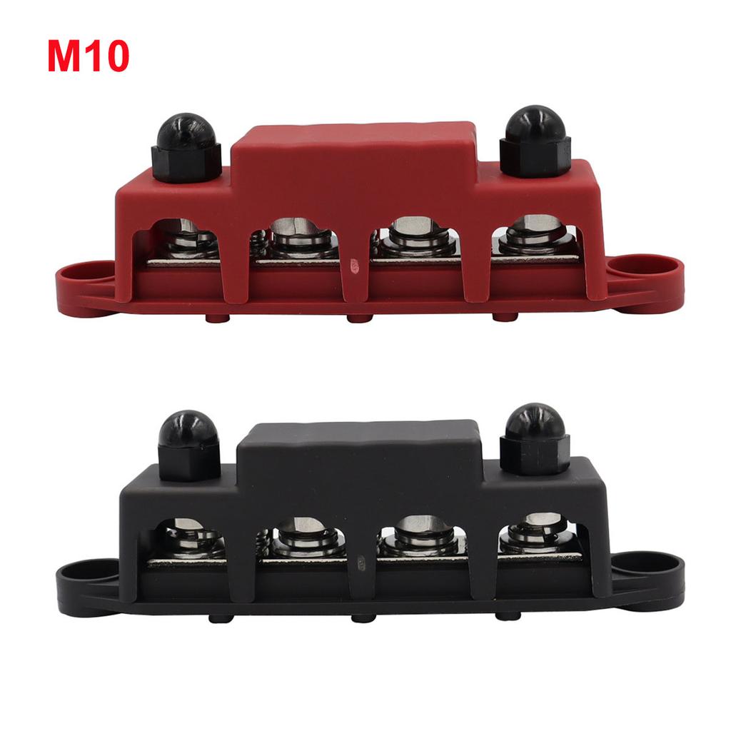 12V Power Distribution Block 250A Bus Bar Terminal Block with Cover 4 X 3/8" Terminal Studs 3 X #8 Terminal Screw 48VDC 300VAC