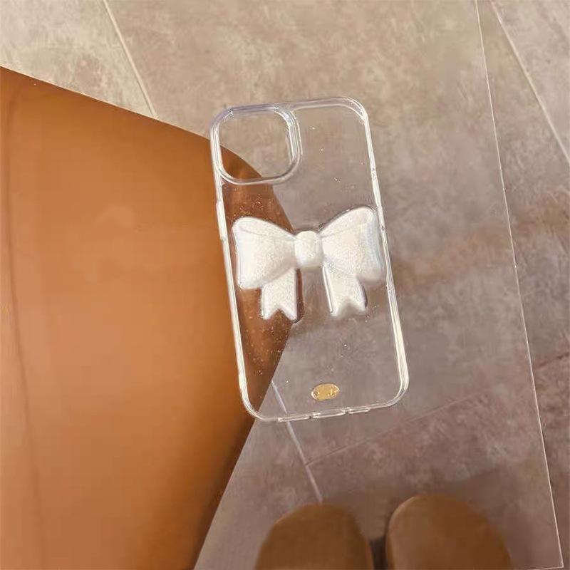 Японский и корейский Ins стиль Прозрачный чехол для телефона с бантиком из капельного клея для IPhone 16 Promax Женский 15 для Apple 17