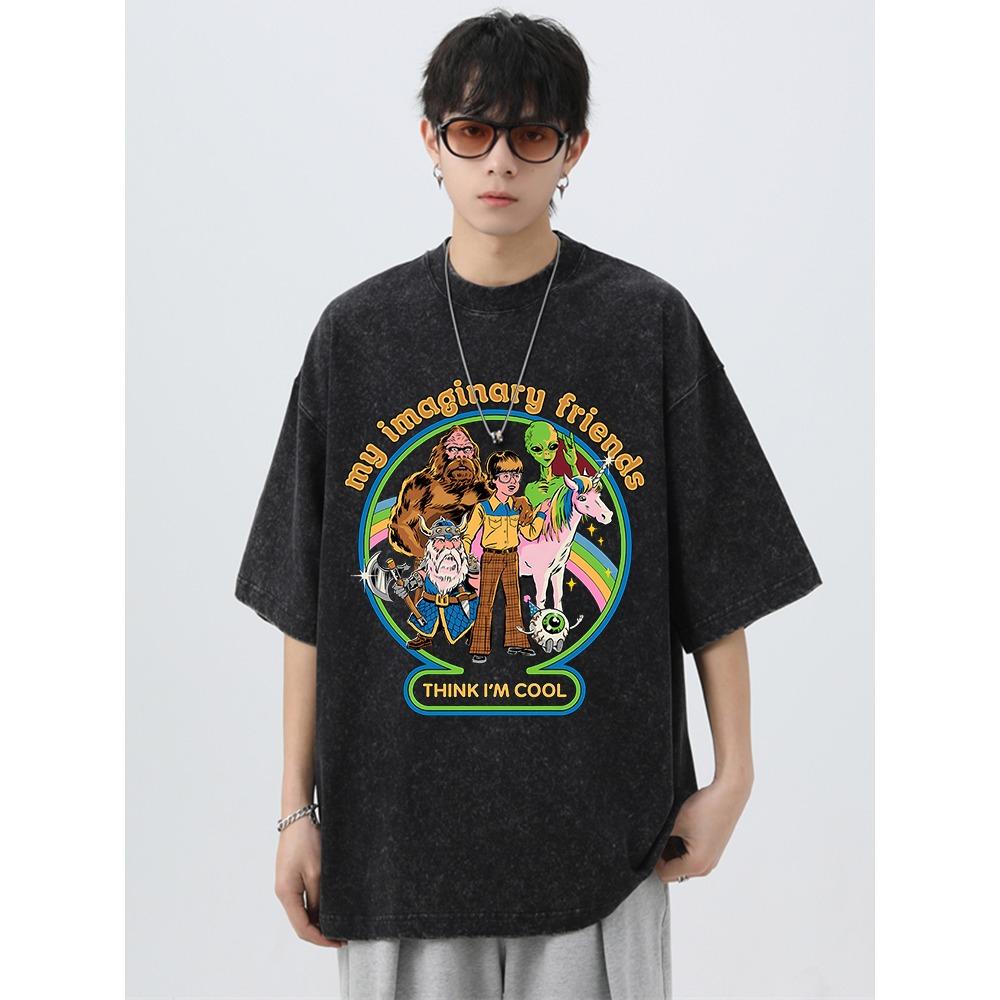 Мои воображаемые друзья думают, что я крутой, стираные ретро-футболки, мужские дышащие футболки, мягкая хлопковая футболка, футболка большого размера
