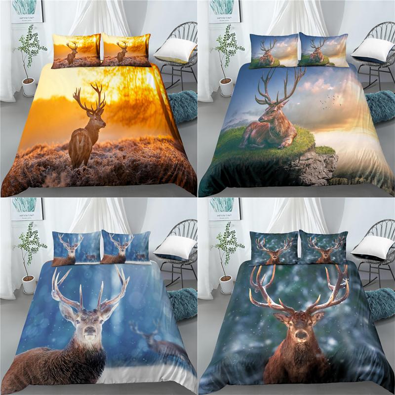 Home Living Luxury 3D Deer Print 2/3Pcs Comfortable Duvet Cover PillowCase Bedding Sets EU/US/AU Size