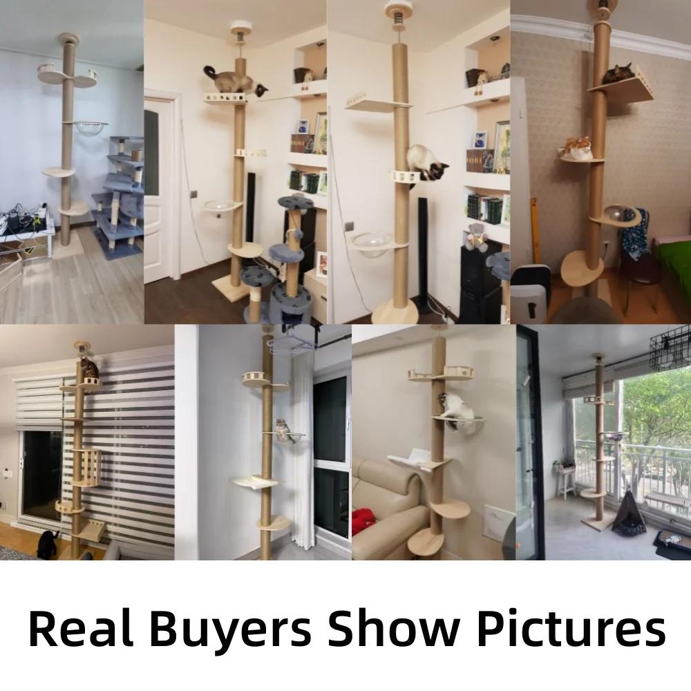 Кошачий пол из цельного дерева, домик для кошек на дереве, мебель для лазанья для домашних животных, регулируемая башня на деревьях для котят, многослойная конструкция для лазанья для кошек