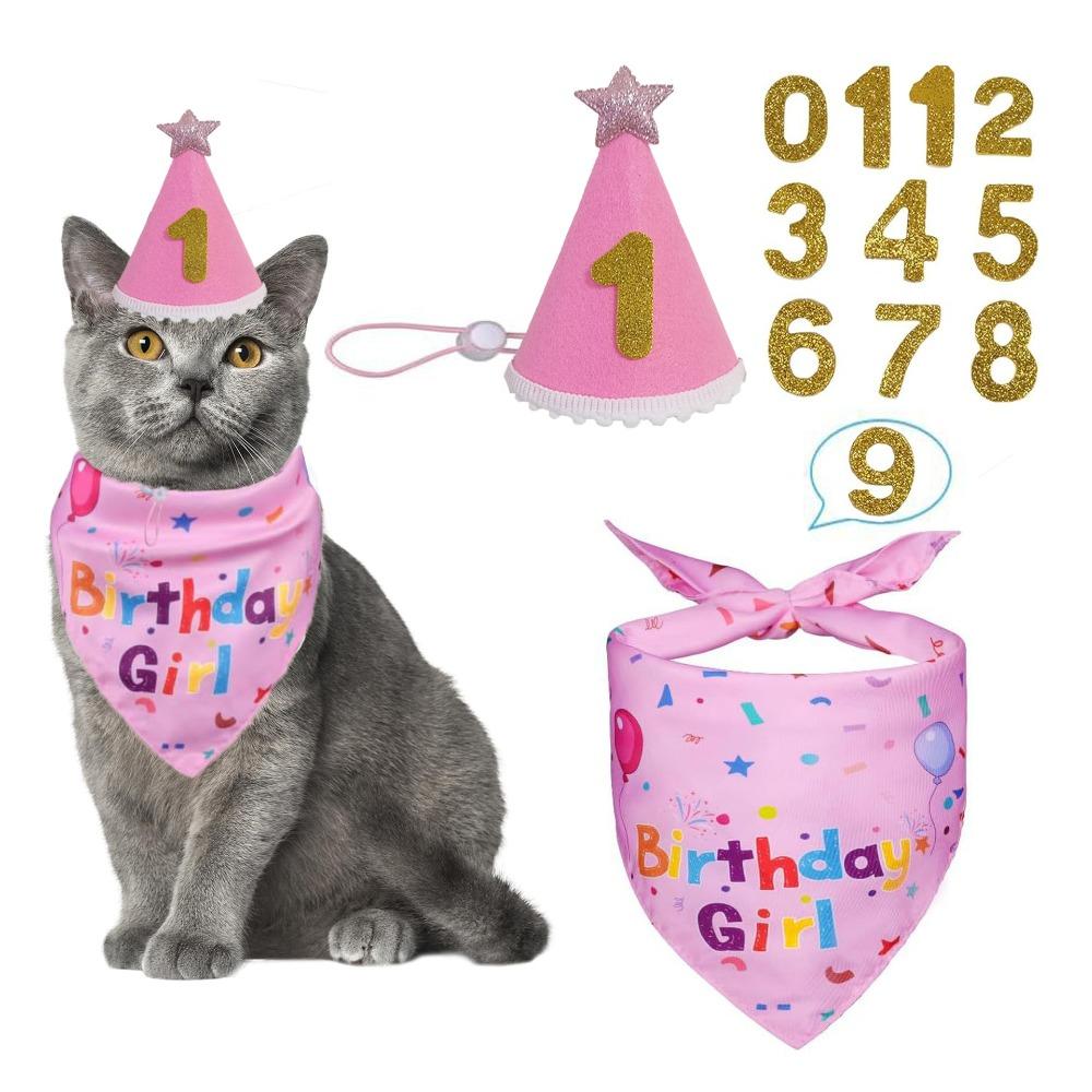 Cute Pet Birthday Caps Adjustable Cat Triangle Scarf Dog Dress Up Dog Birthday Bib  for Dogs Cats