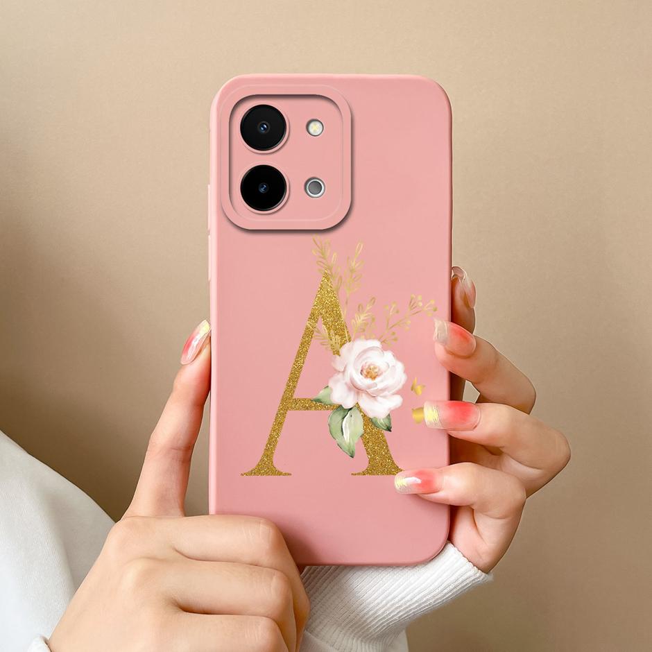 Чехол для Vivo Y28 4G 5G Цветочный рисунок 26 Букв Жидкий силикон ТПУ Задняя крышка для VivoY28 4G 5G Продвинутое ощущение Чехол для пары Оболочка