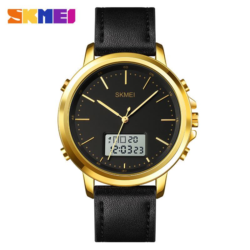 Men's Watch SKMEI Leather Strap 50M Waterproof LED Backlight 1652