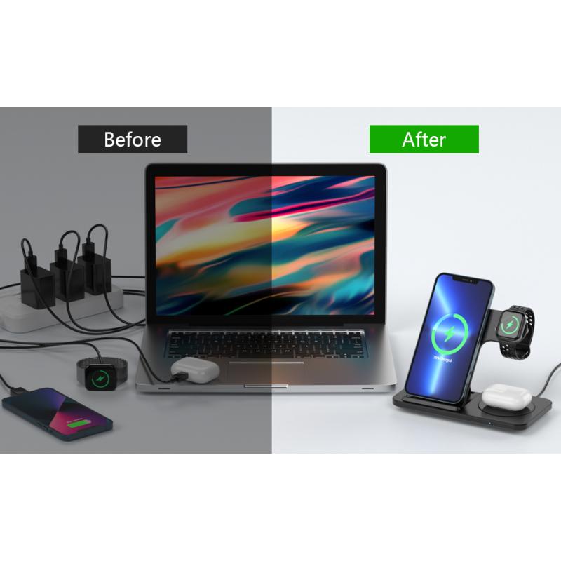 Беспроводное зарядное устройство 3 в 1 для iPhone 14 13 12 11 8 X XS XR Apple Watch 8 7 Airpods Pro, подставка для быстрой зарядки для Samsung S22 S21