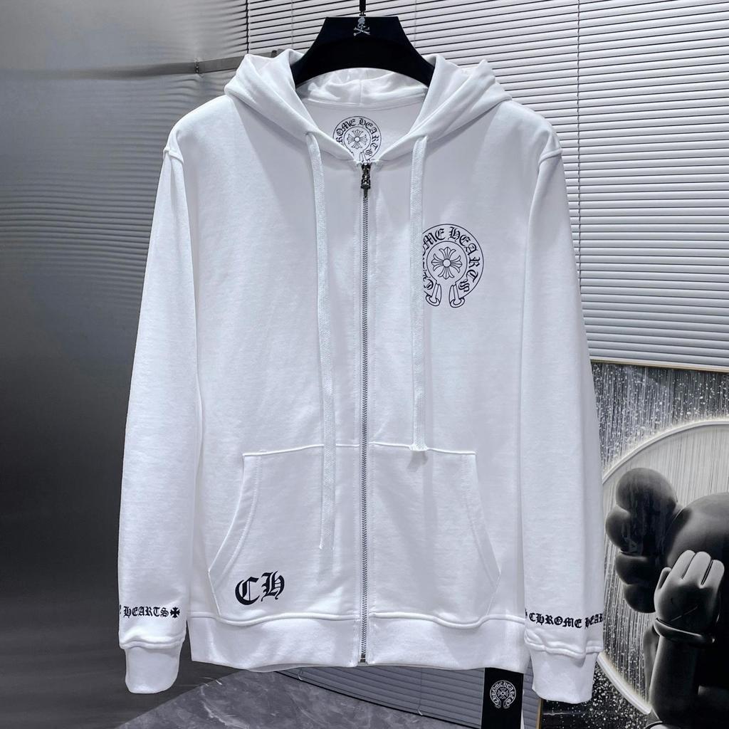 8310 CHROME HEARTS 2025 New Spring and Autumn Plus-size Thin Style Classic Style Logo Zipper Hooded Sweatshirt for Couples