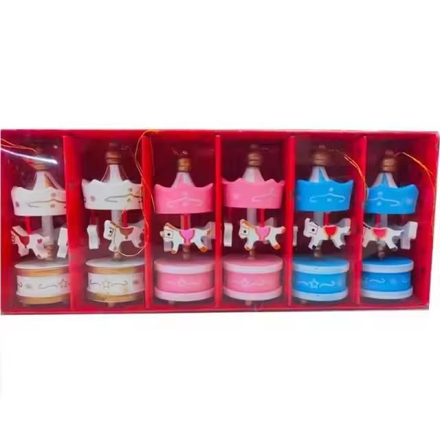 Рождественская деревянная карусель, миниатюрные украшения в виде лошади, подвесные подвески для рождественской елки, новогодний подарок, игрушка для ребенка, декор для домашней вечеринки