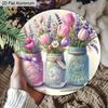 2D Flat 1pc Spring Pastoral Vase Aluminum Sign Round Decorative Hanging Ornament, Home Kitchen Garden Balcony Fence Decor, Gardening Studio Decor