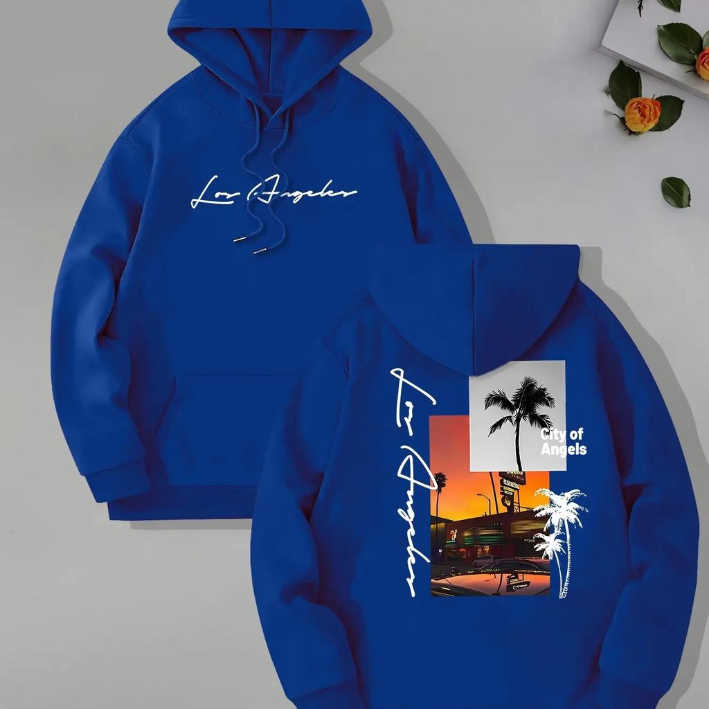 Мужская толстовка с капюшоном и карманом-кенгуру, с длинным рукавом, с пляжным принтом, свободного кроя, повседневная, 2025