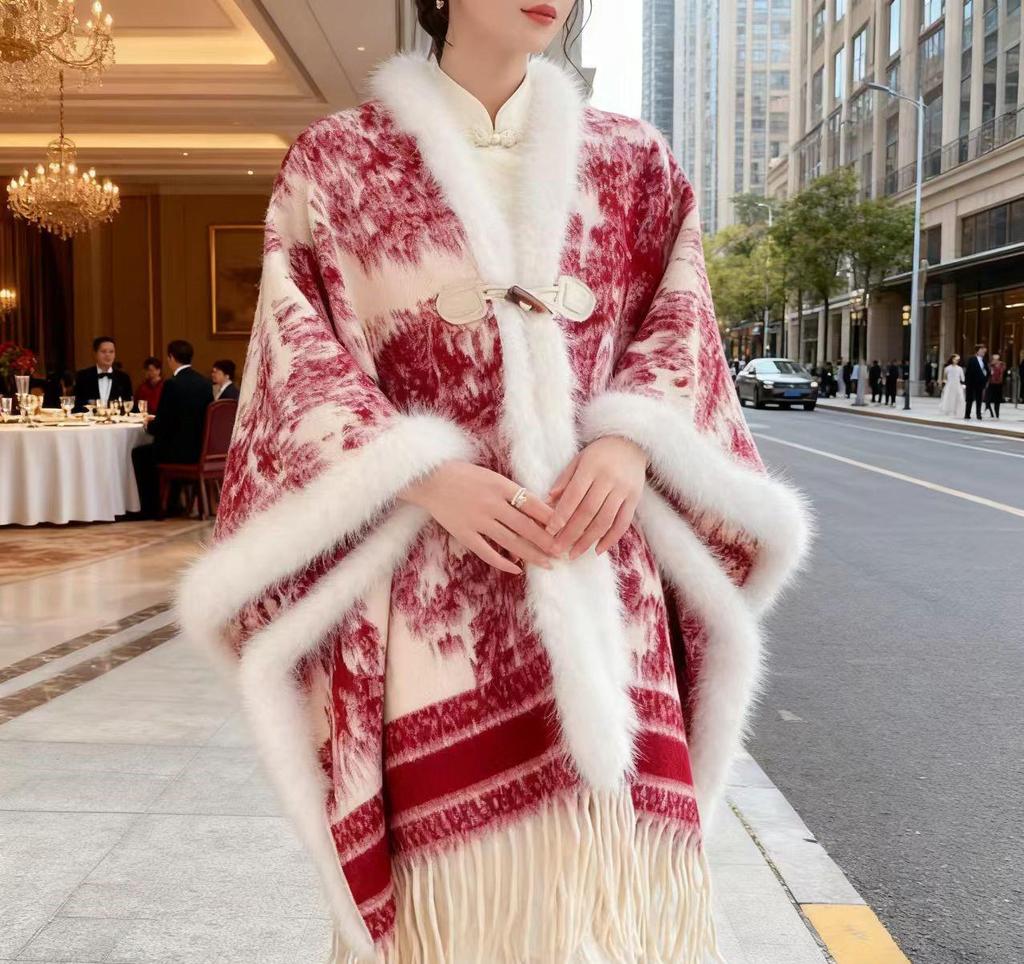 Элегантный женский шаль-накидка с цветочным узором в стиле акварели - Мягкая на ощупь, как кашемир, с бахромой