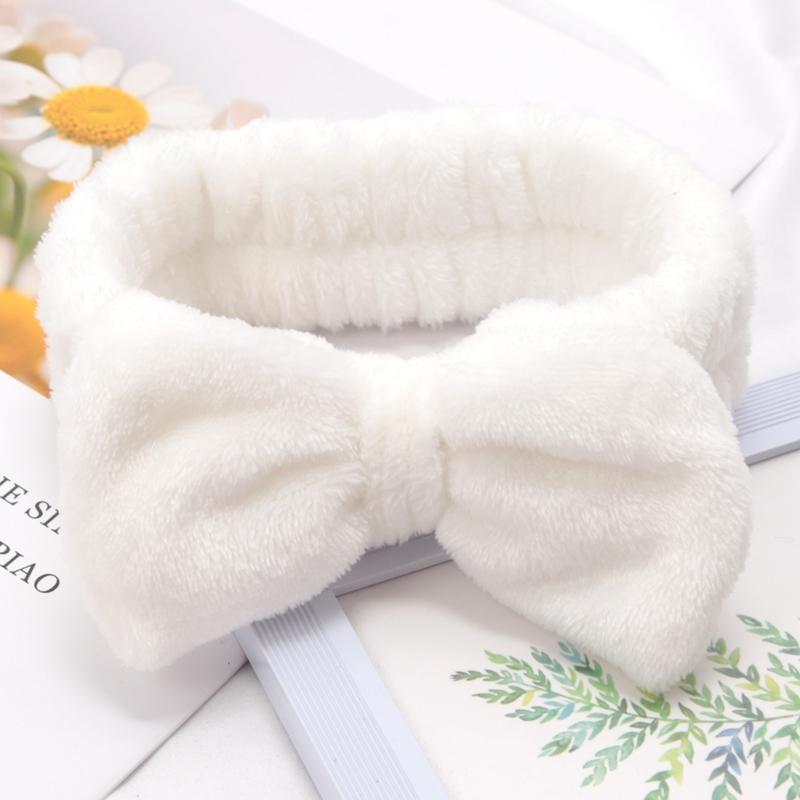 Soft Bow Headbands SPA Yoga Big Solid Color Coral Fleece Elastic Hair Bands Women Washing Face Cute Makeup Hairband Accessories