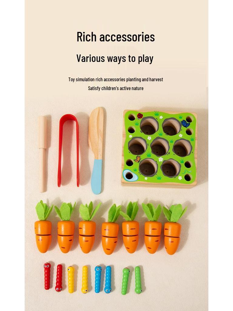 Монтессори Пазл для малышей: Деревянная игрушка «Четыре в одном» для развития мелкой моторики с выдергиванием моркови и резкой для веселья