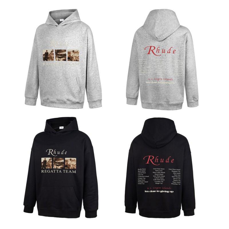 RHUDE Letter Print Street Hoodie Loose Fit Casual Sweatshirt Men Women