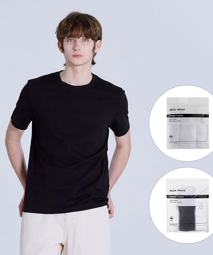 BASIC HOUSE [3Pack] Thick Pure Cotton Heavyweight Short Sleeve T-Shirts 3-Pack Lats0121
