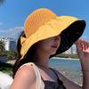 Защита от УФ лучей Шляпа-панама с широкими полями Бант Винил Солнцезащитные шляпы Простая плетеная Кепка с открытым верхом Приморский