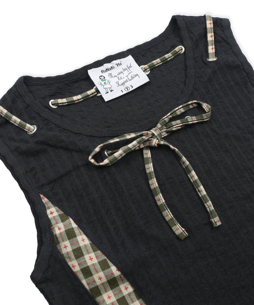 RuNaKi'Hu' Wxt083 Musubi Check Color Block Sleeveless (Black)