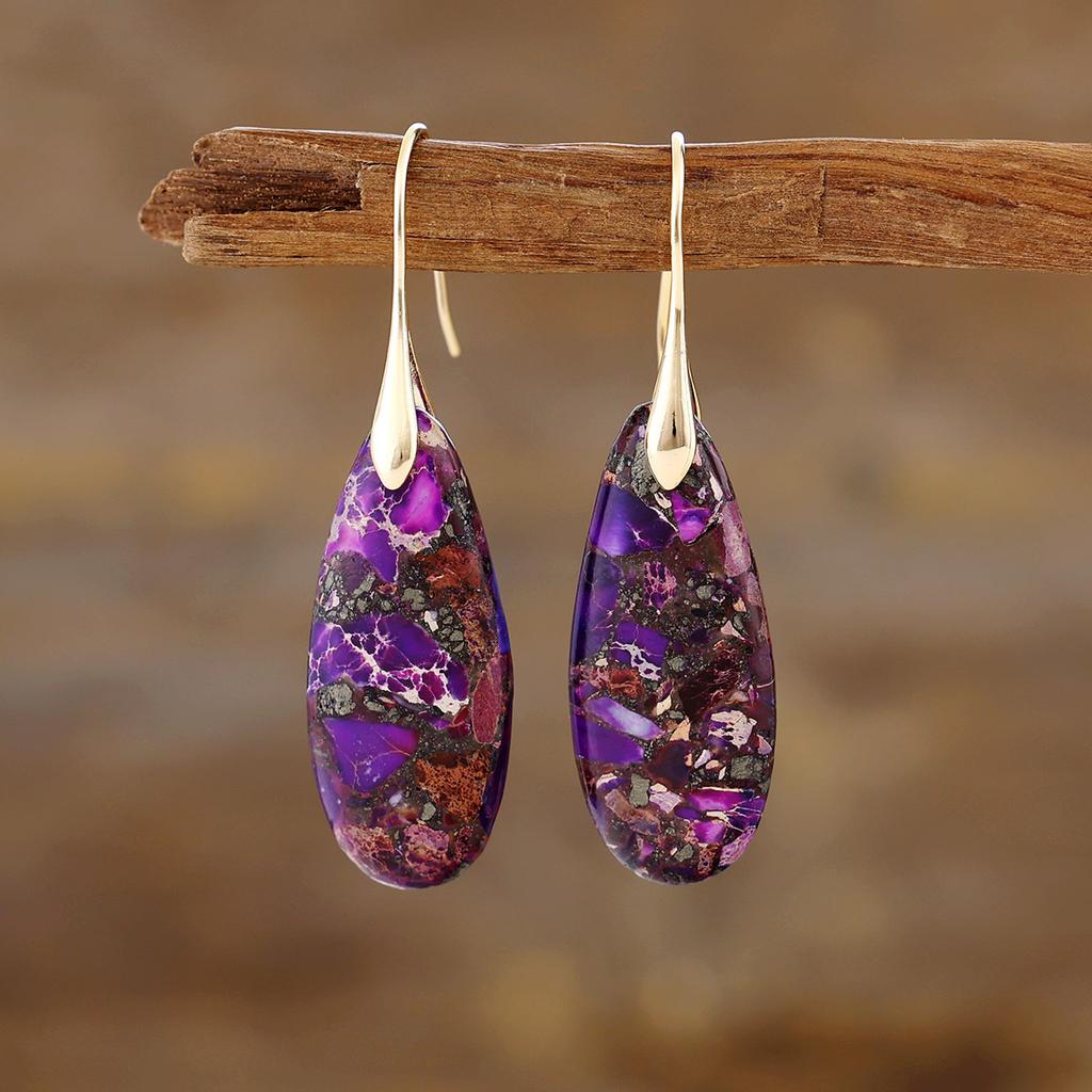 Bohemian Emperor Stone Water Drop Pendant Earrings European and American Popular Ins Jewelry