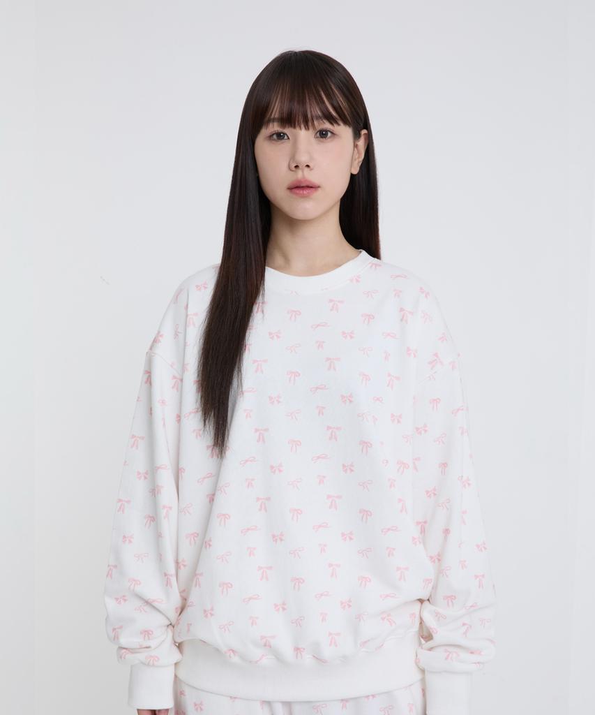 ESCAPEFROM Pink Ribbon Full Print Sweatshirt Ivory